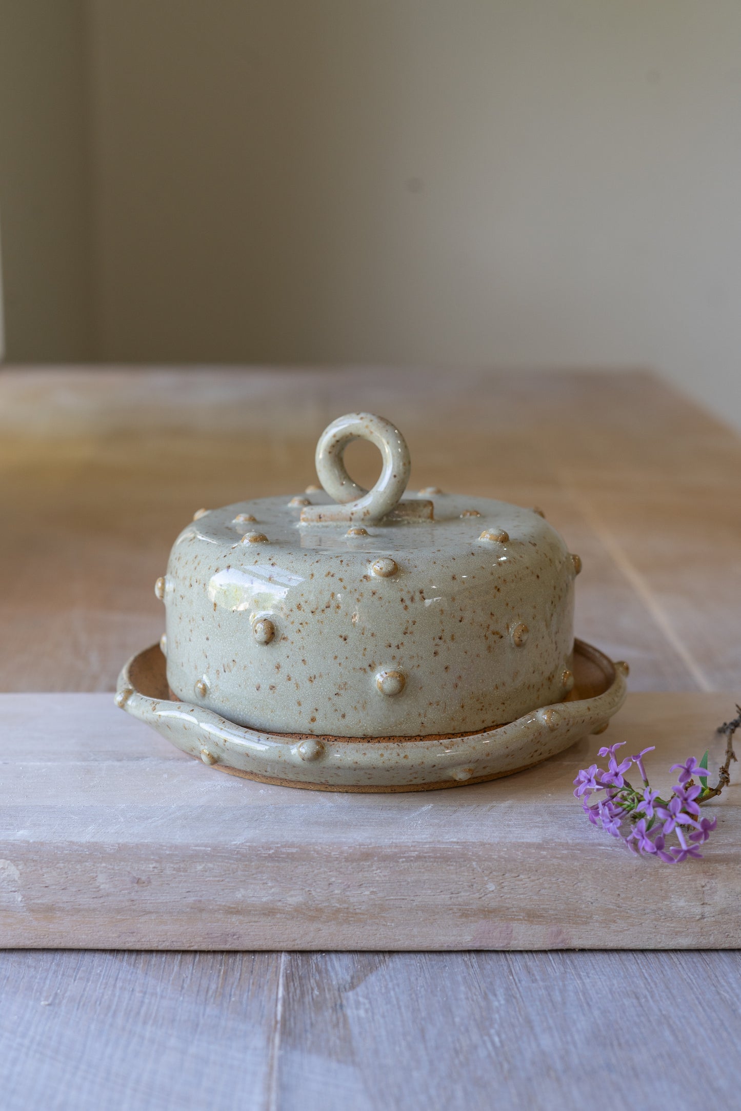 Bold Dot Butter Dish in Speckled Grey