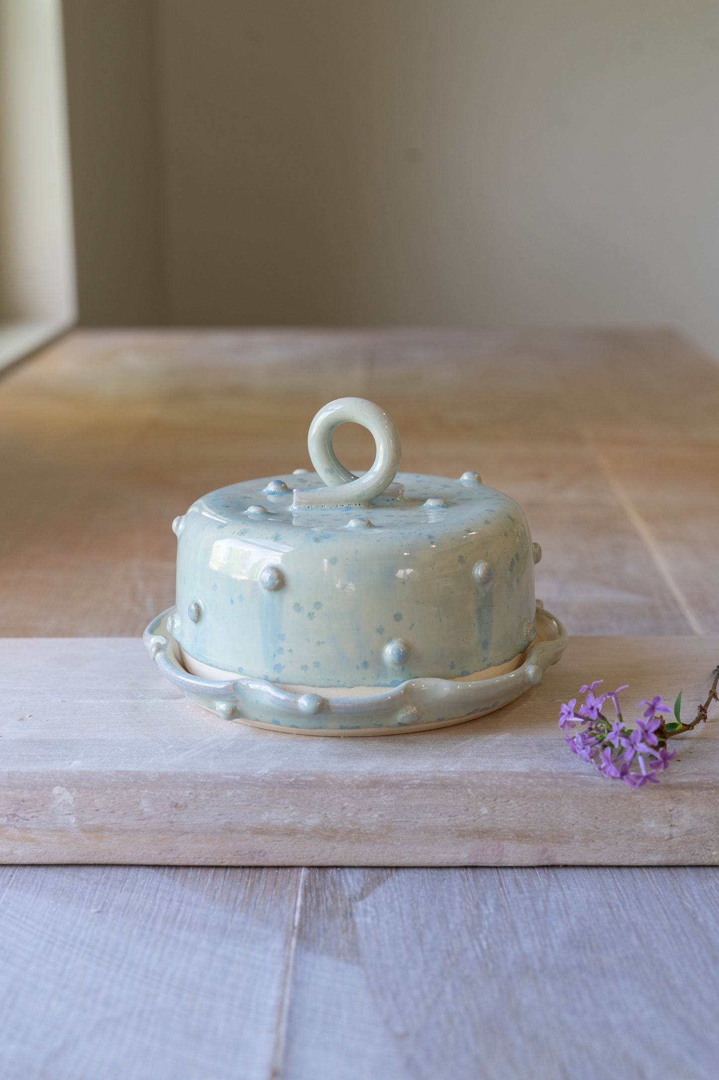 Bold Dot Butter Dish in Aqua