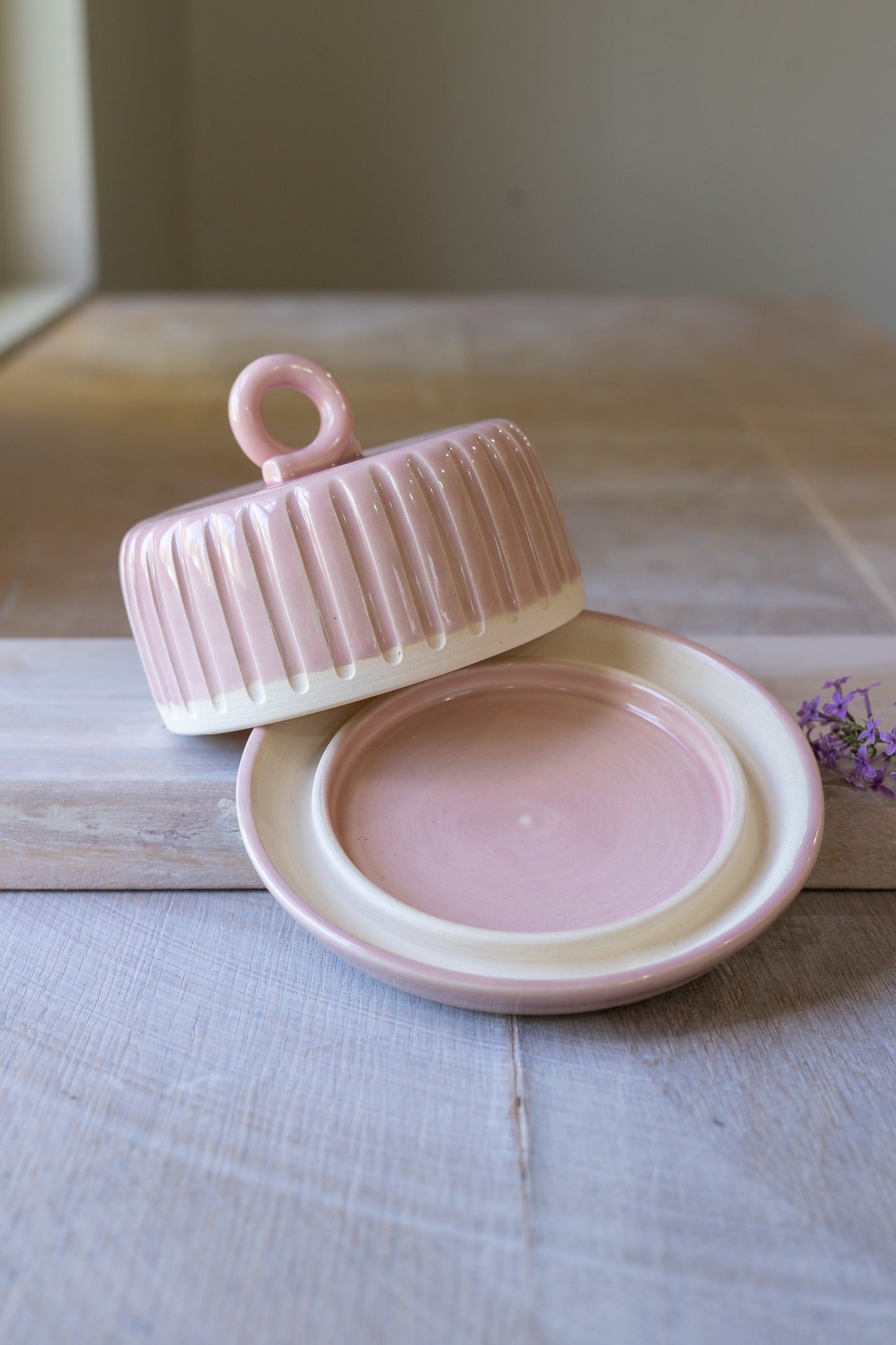 Fluted Butter Dish in Blush