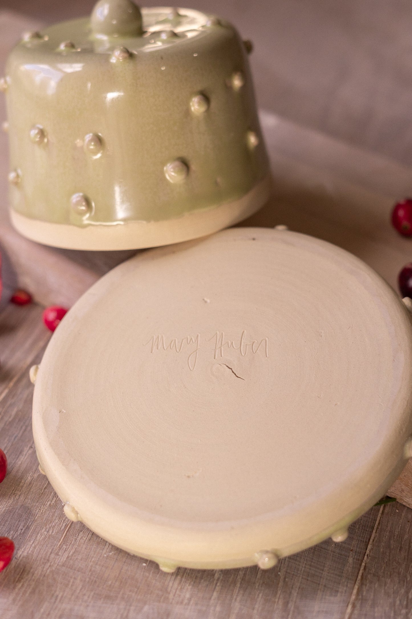 Donut Butter Dish in Bold Sage Dots