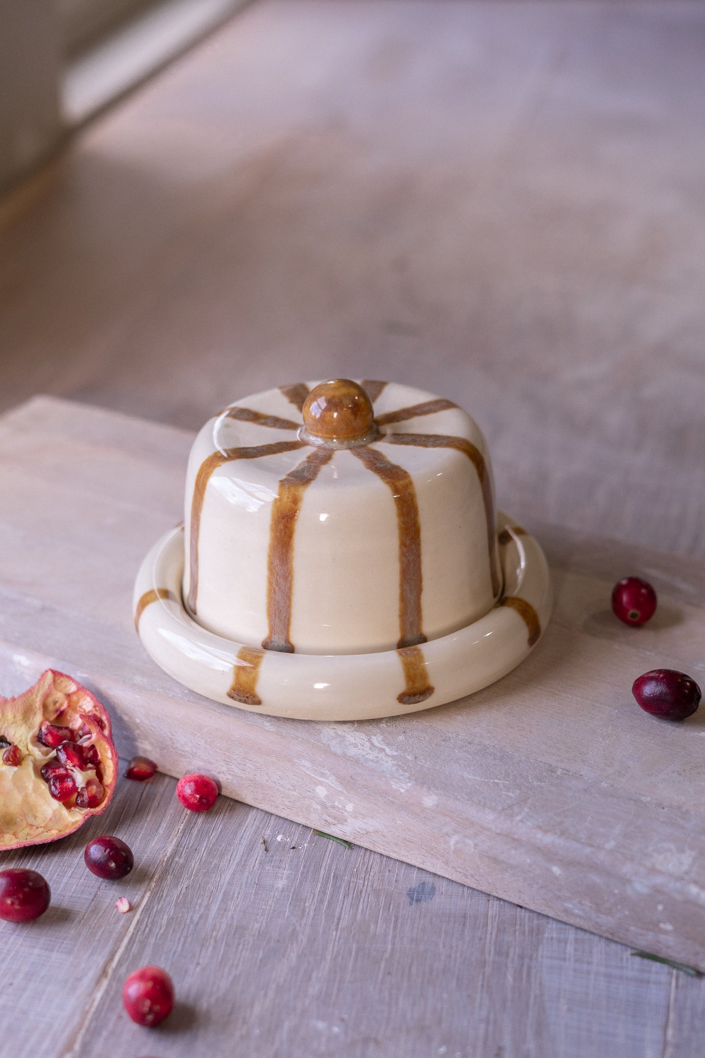 Donut Butter Dish in Brown Circus Stripe