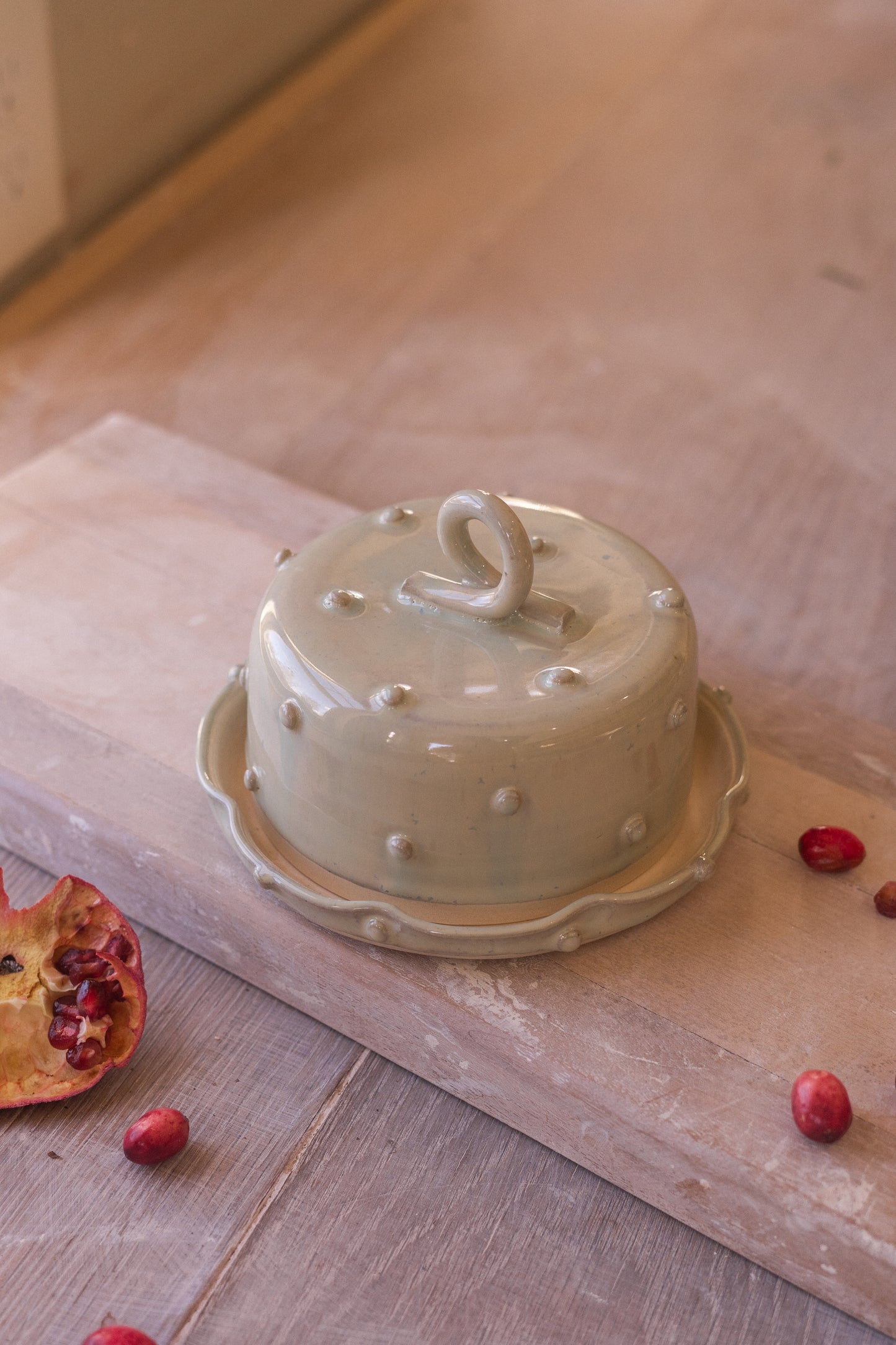 Bold Dot Butter Dish in Aqua