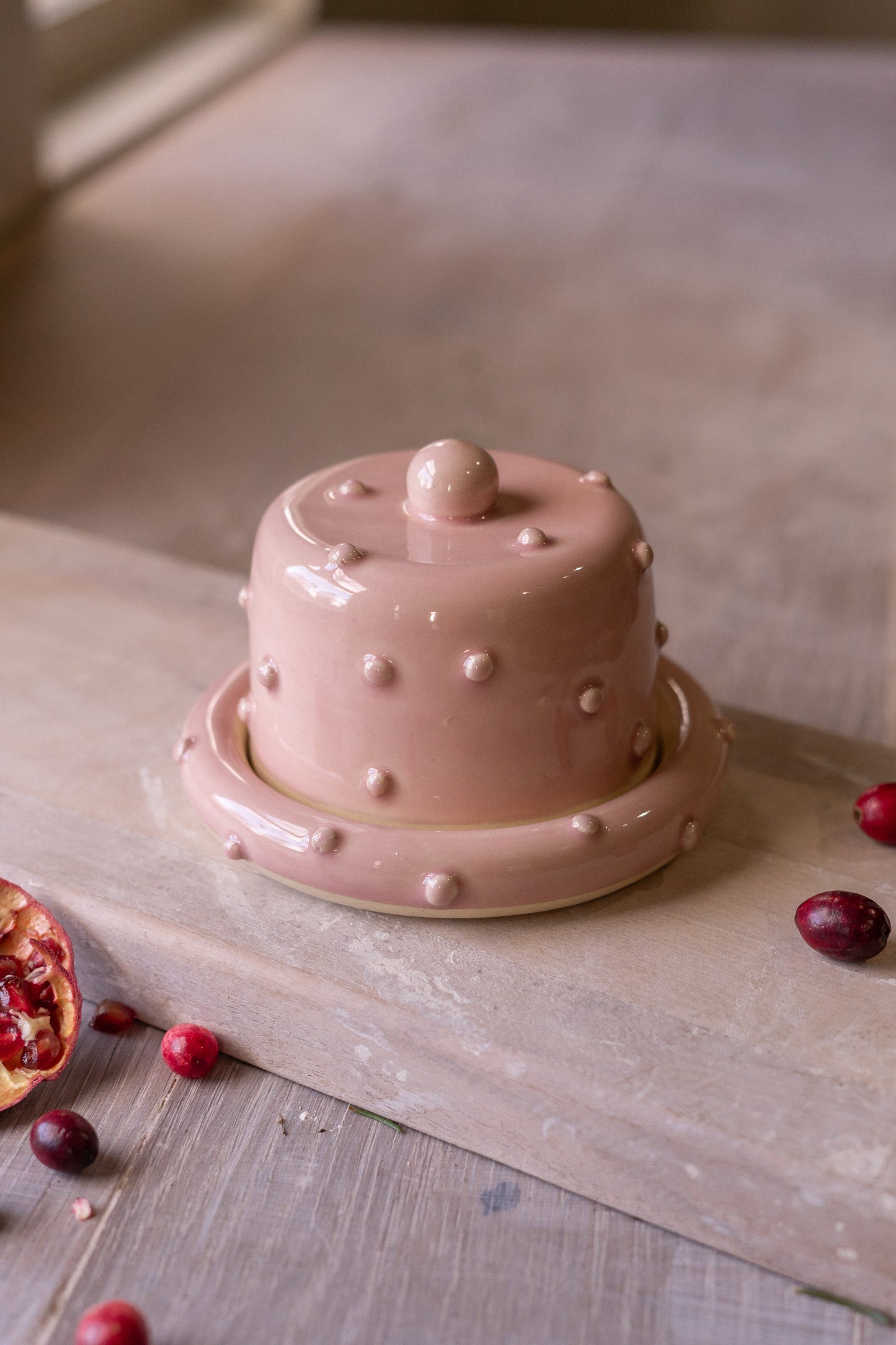 Donut Butter Dish in Bold Blush Dots
