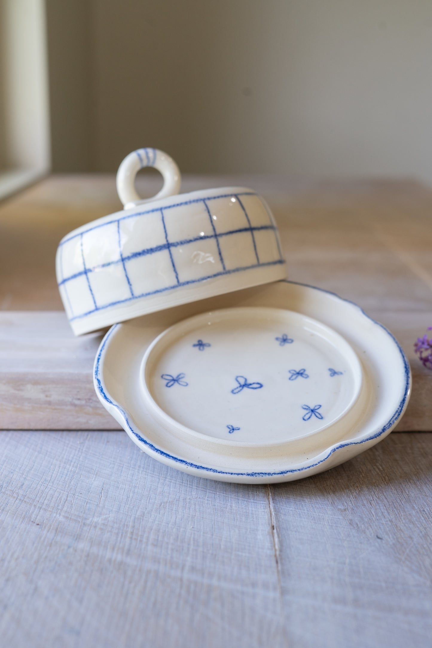 Cobalt Ditsy Floral Butter Dish