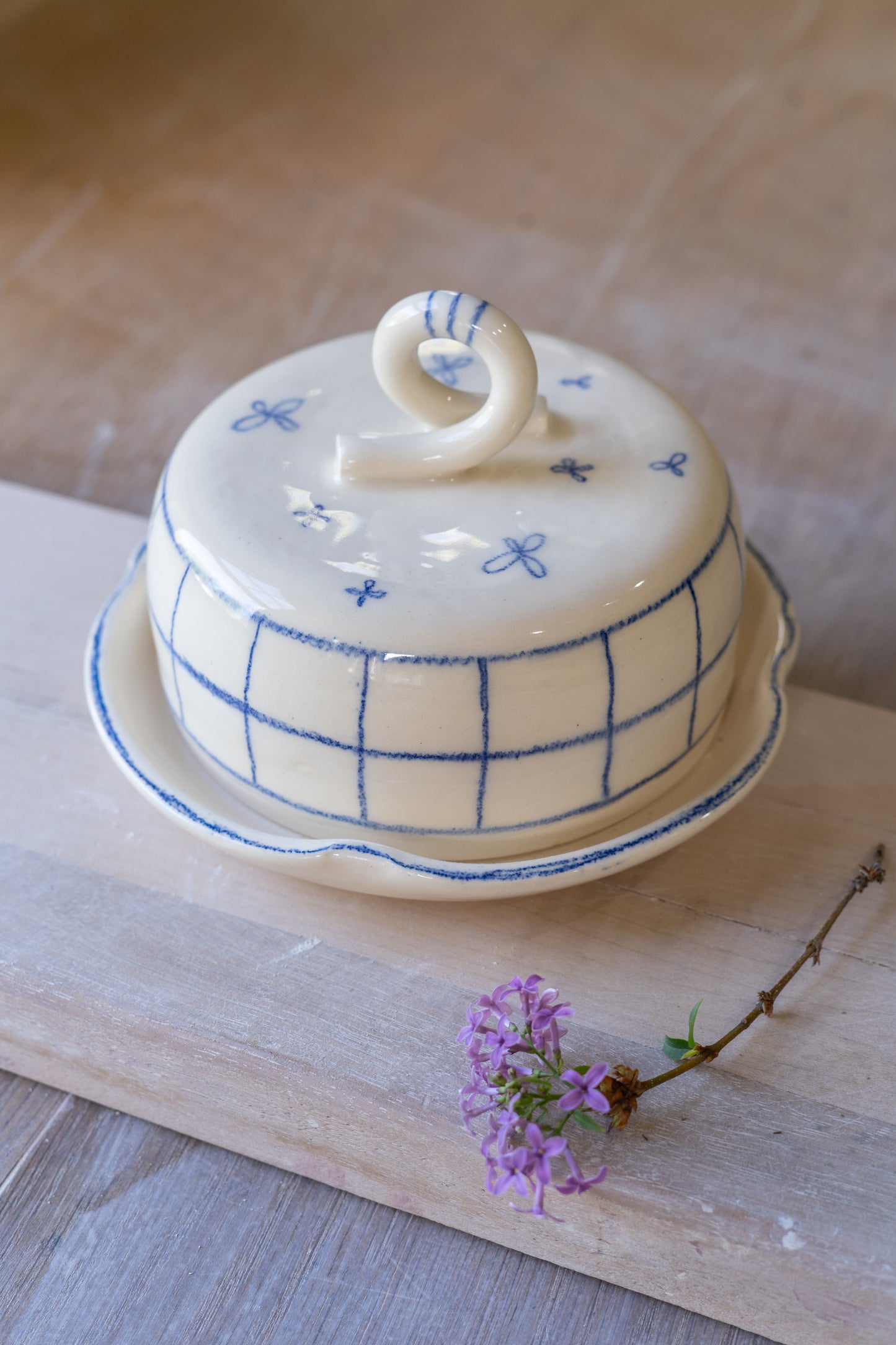 Cobalt Ditsy Floral Butter Dish