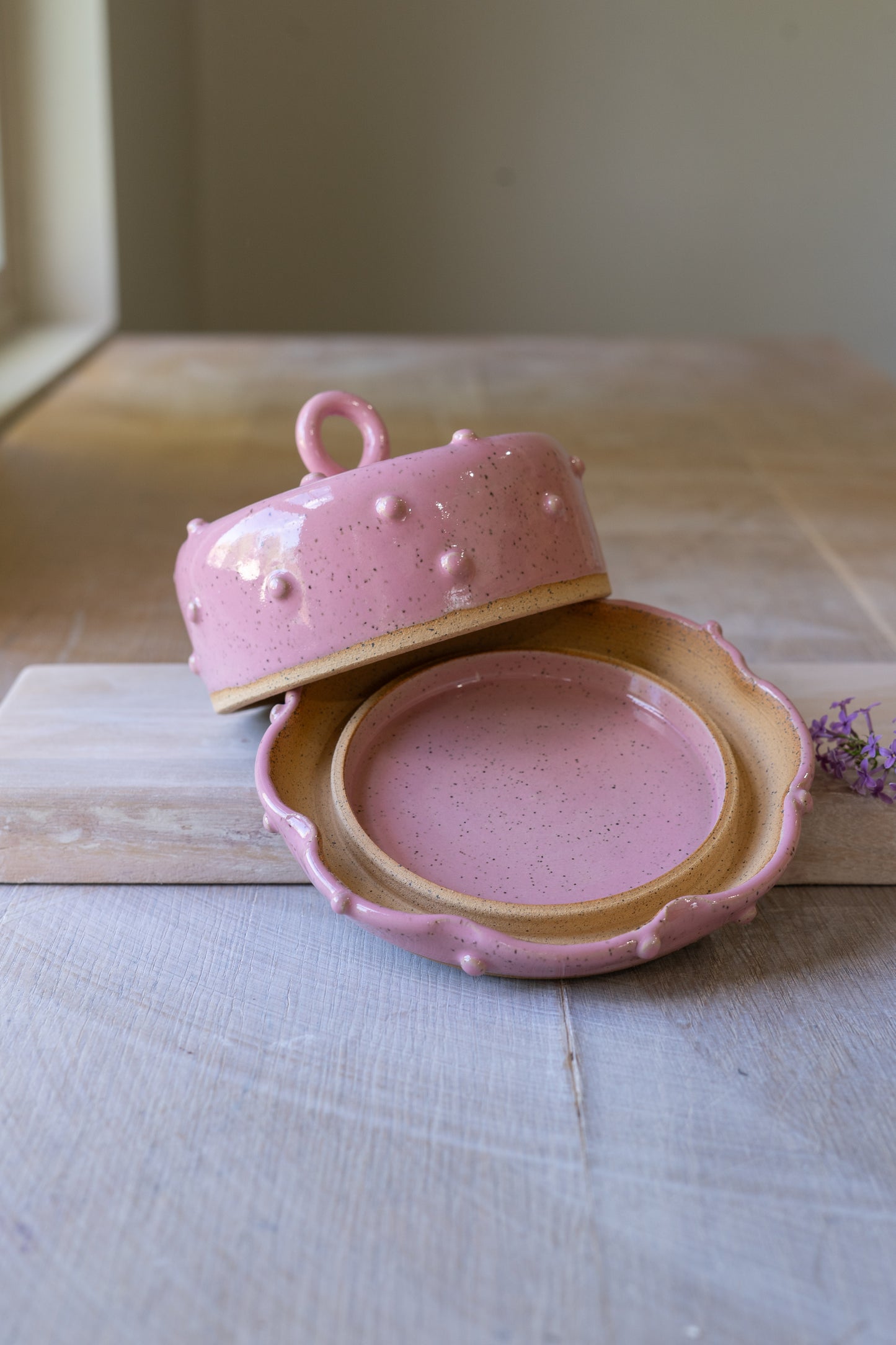 Bold Dot Butter Dish in Bubblegum