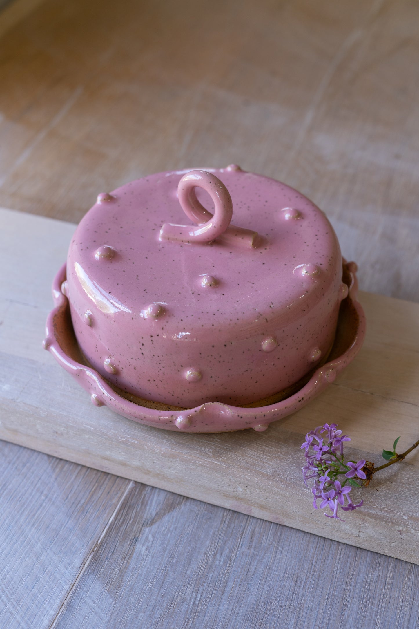 Bold Dot Butter Dish in Bubblegum