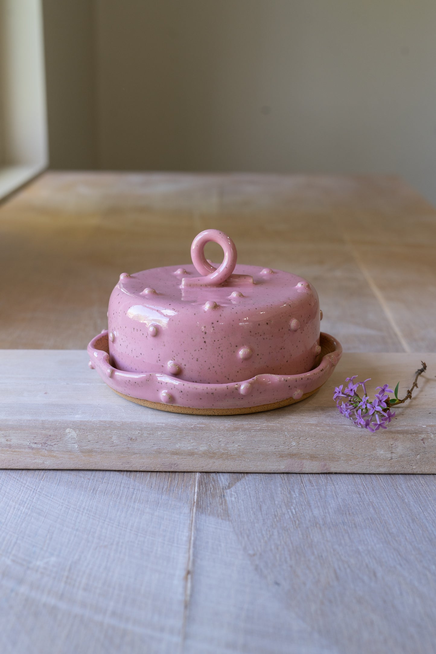 Bold Dot Butter Dish in Bubblegum