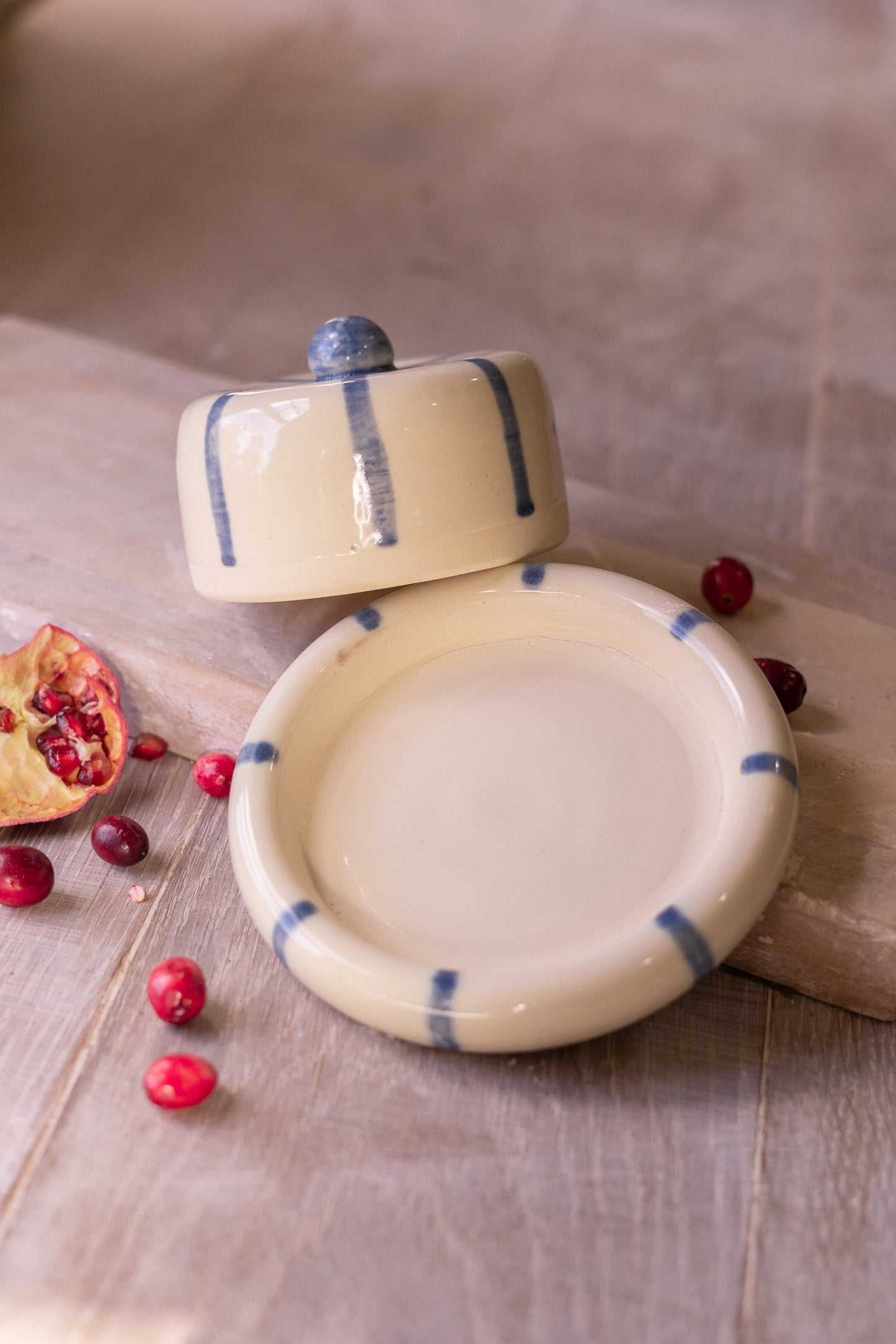 Donut Butter Dish in Blue Circus Stripe