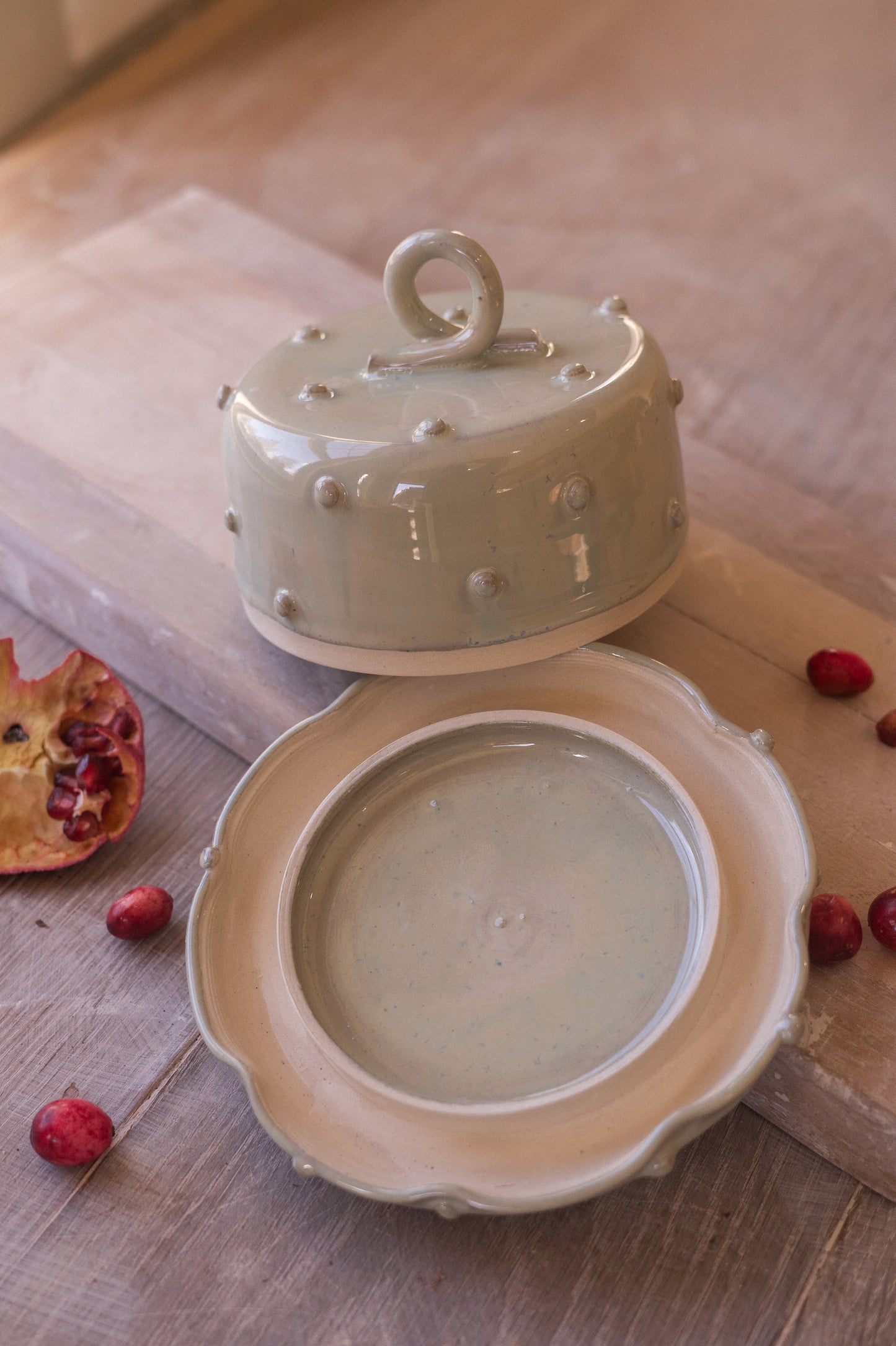 Bold Dot Butter Dish in Aqua