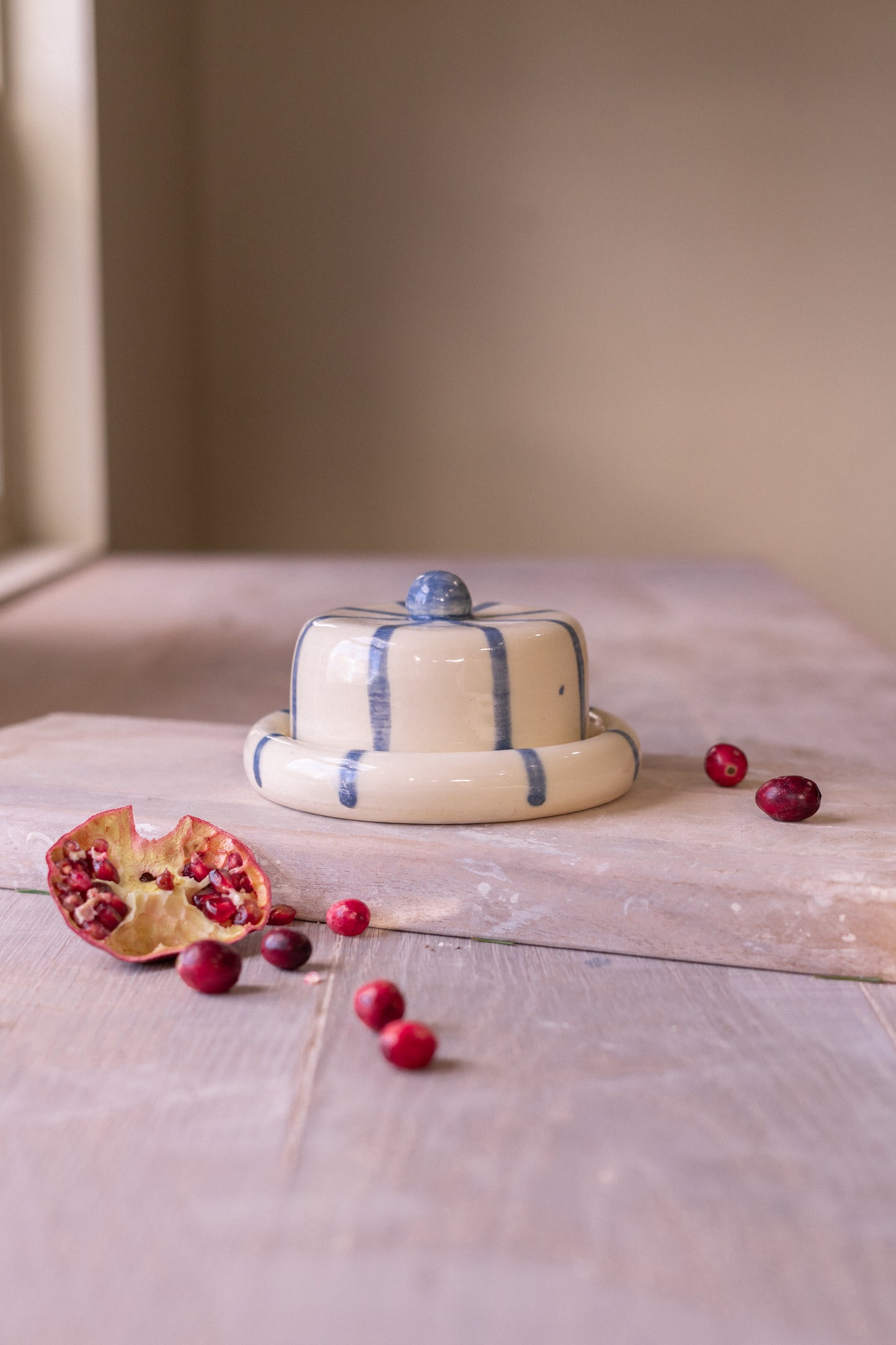 Donut Butter Dish in Blue Circus Stripe