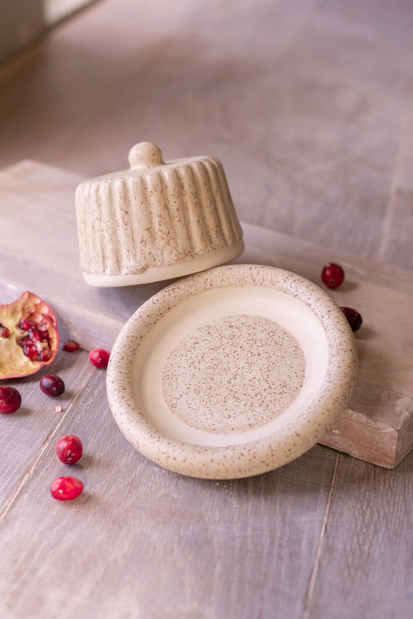 Donut Butter Dish in Speckled Cream