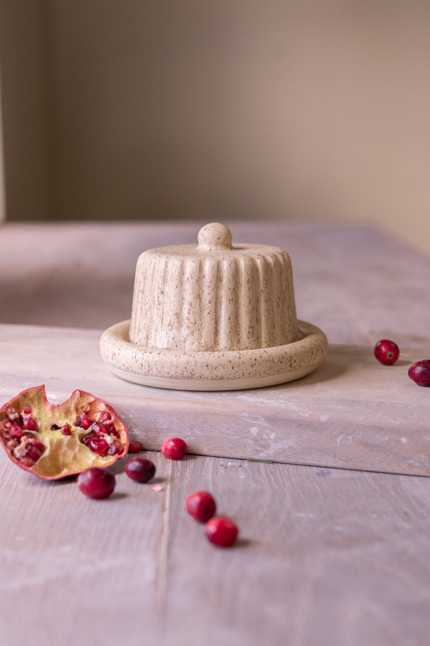 Donut Butter Dish in Speckled Cream