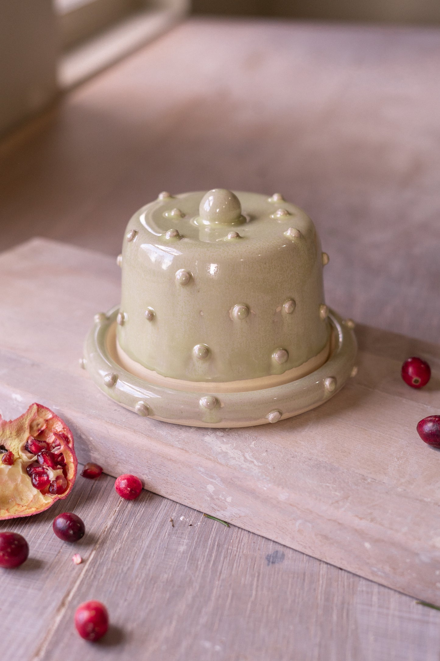 Donut Butter Dish in Bold Sage Dots