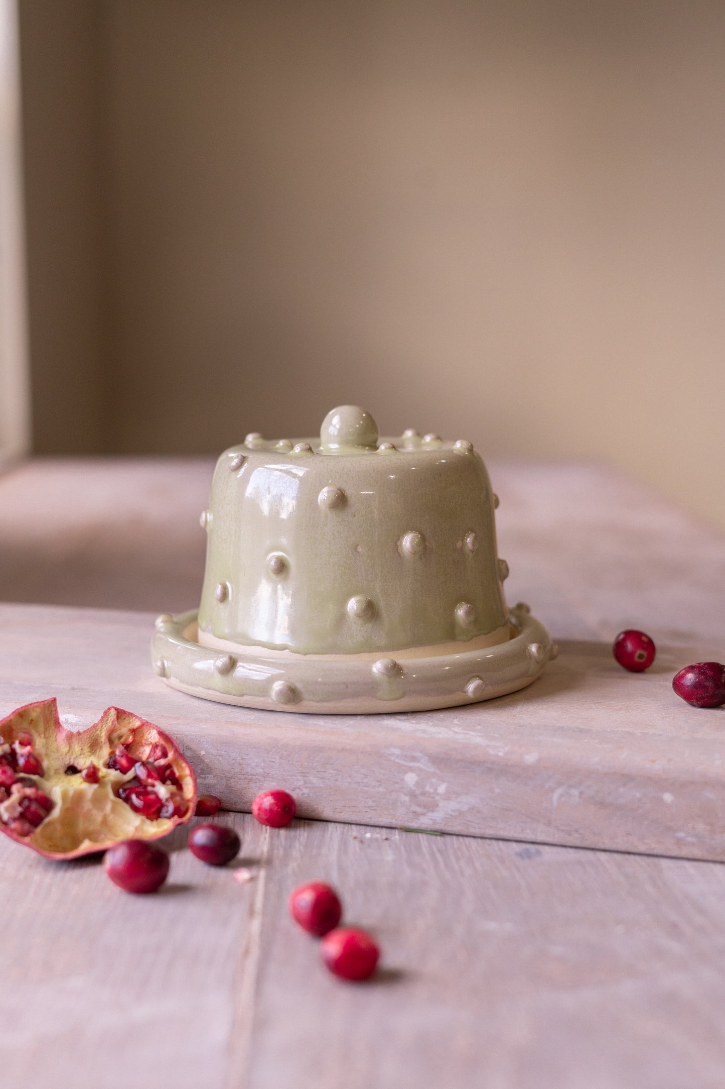 Donut Butter Dish in Bold Sage Dots