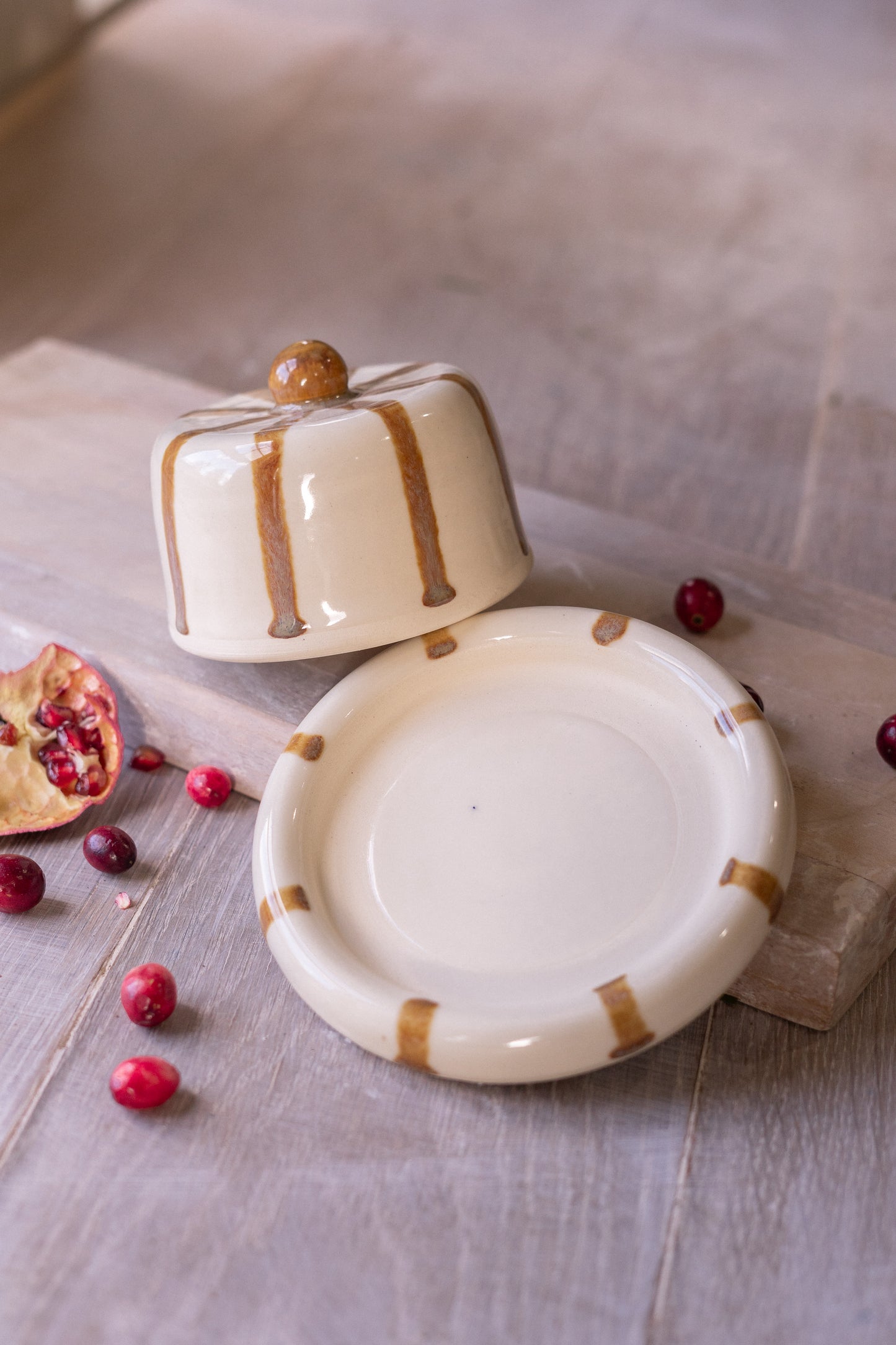 Donut Butter Dish in Brown Circus Stripe