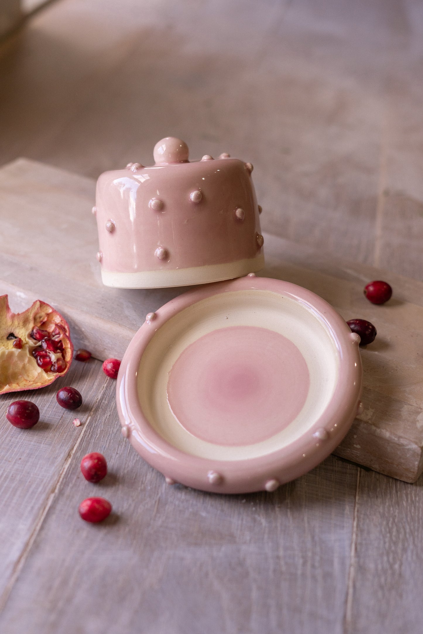 Donut Butter Dish in Bold Blush Dots