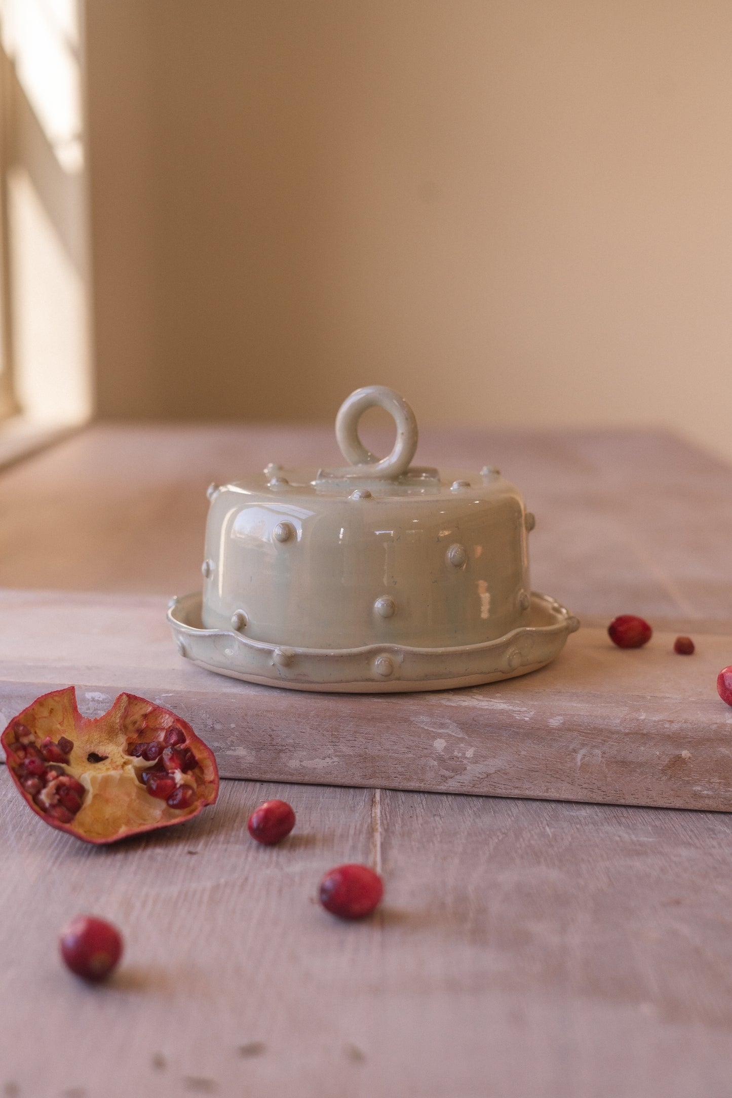 Bold Dot Butter Dish in Aqua