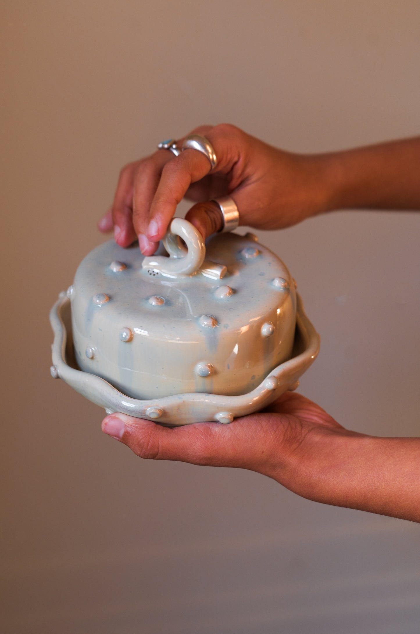 Bold Dot Butter Dish in Aqua