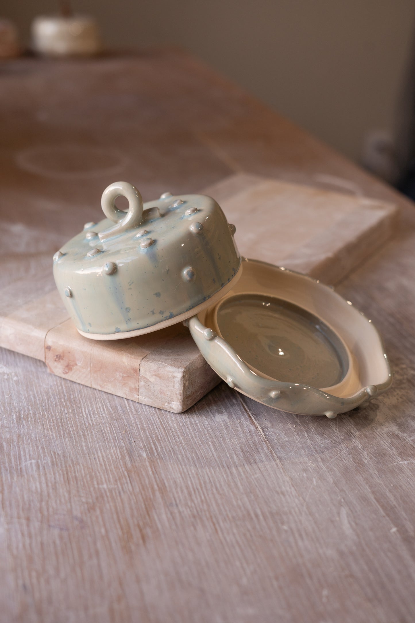 Bold Dot Butter Dish in Aqua