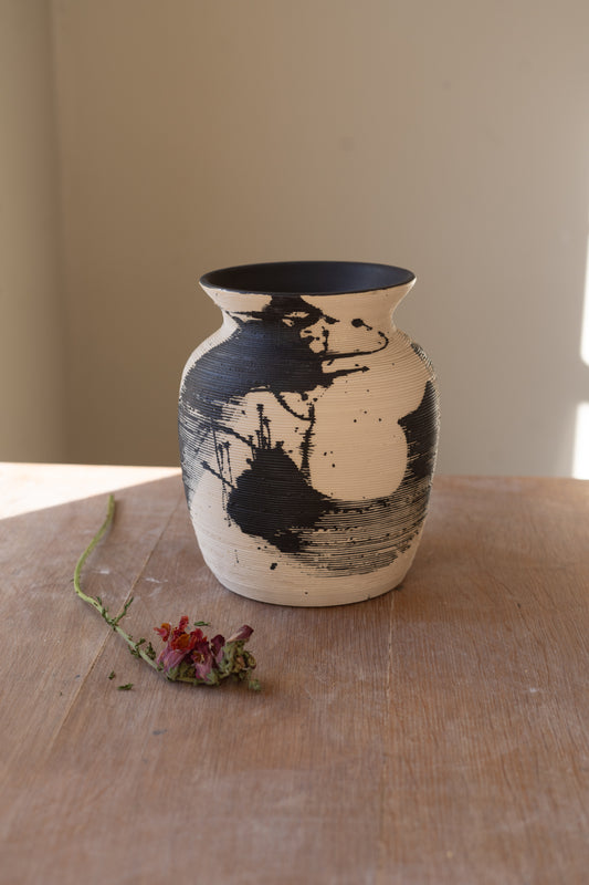 Textured Black and Beige Vase