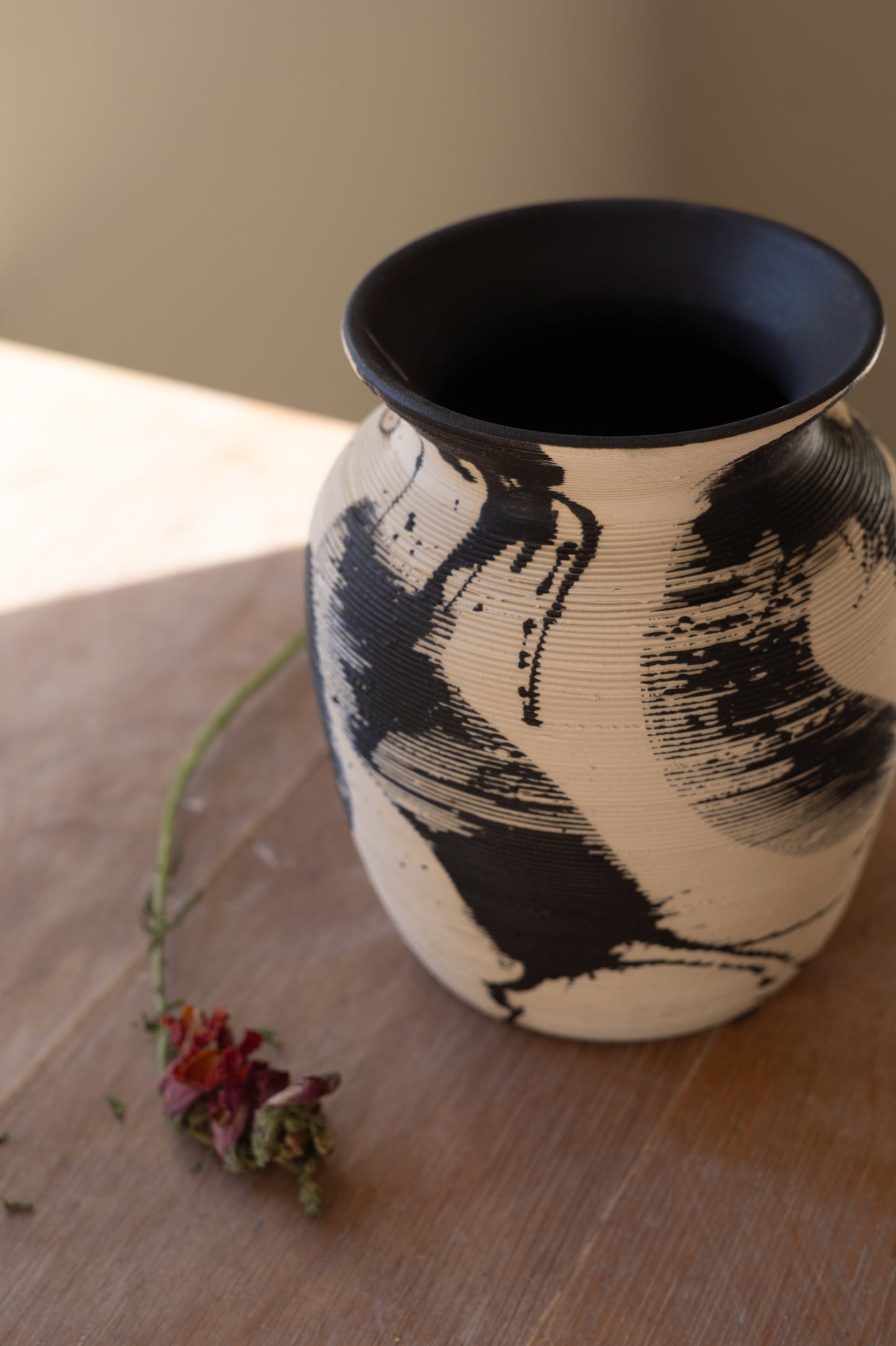 Textured Black and Beige Vase