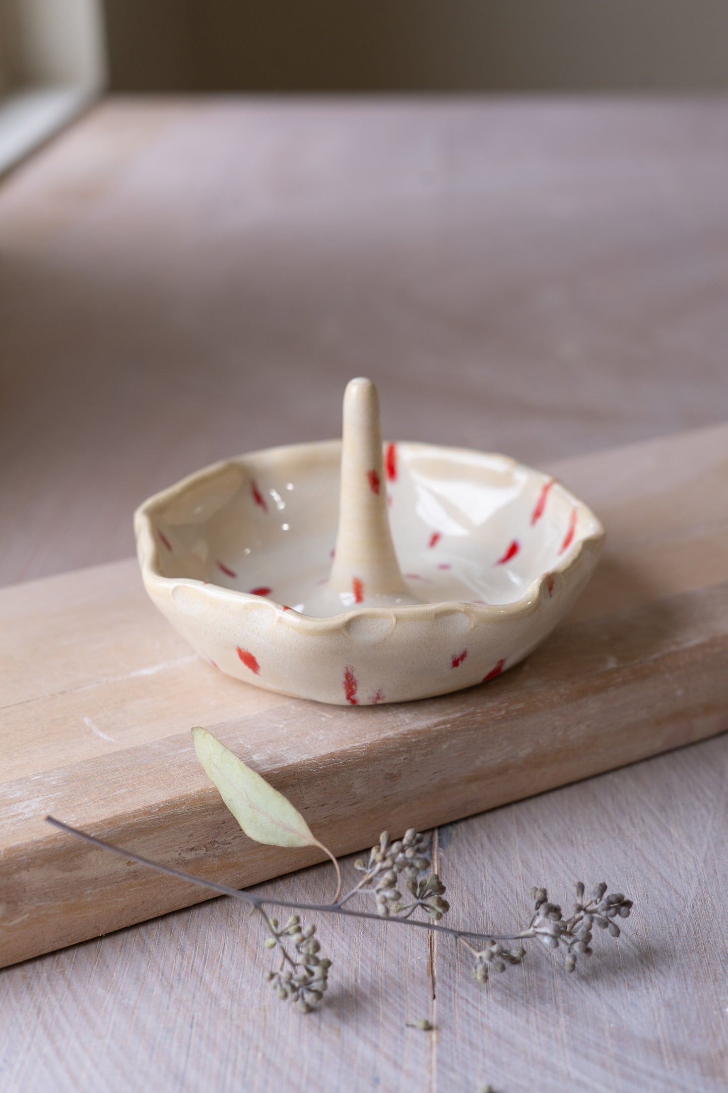 Jewelry Dish in Dotted Red