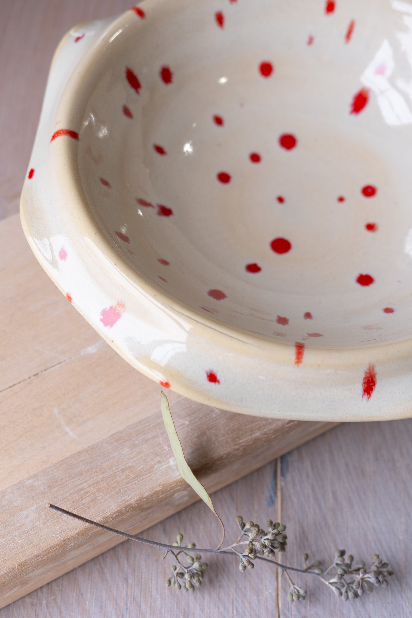 Small Serving Bowl in Dotted Red