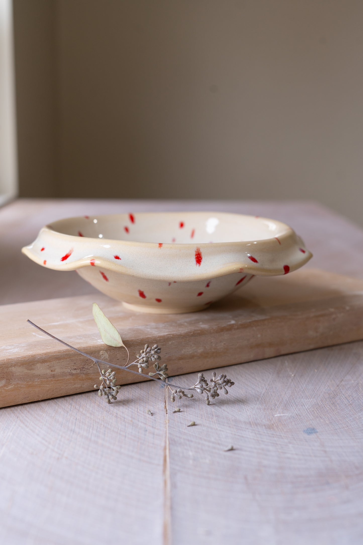 Small Serving Bowl in Dotted Red