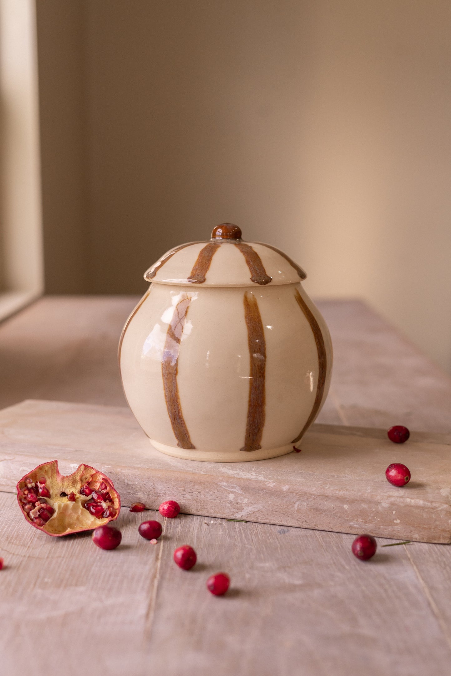 Small Jar in Brown Circus Stripe