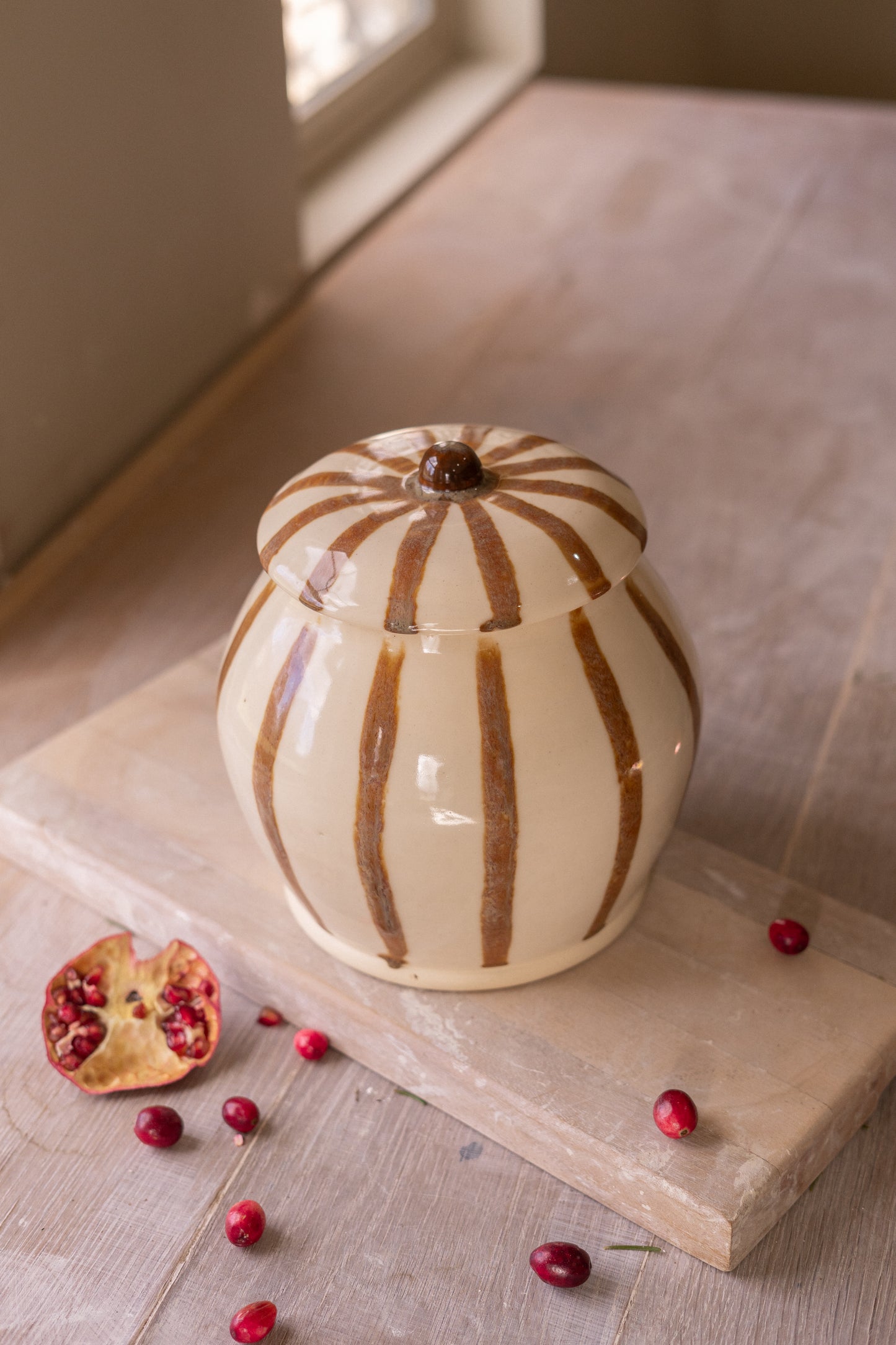Large Jar in Brown Circus Stripe